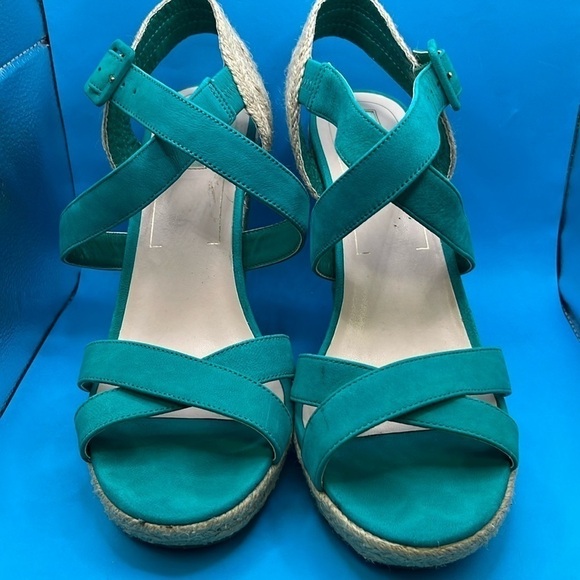 Jessica Simpson, teal, braided wedge, crossover sandal, size 11 - Picture 1 of 6